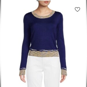 Missoni Cashmere Blend Royal Blue and Cream Crew Neck Sweater EU Size 38